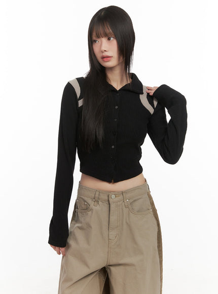 buttoned-slim-fit-cropped-cardigan-cd426 / Black