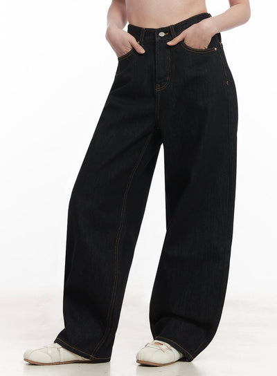 missy-buttoned-wide-leg-jeans-iy513 / Black