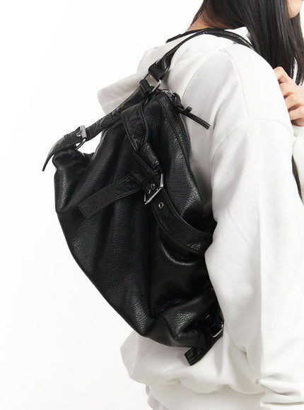 buckle-faux-leather-shoulder-bag-cm503 / Black