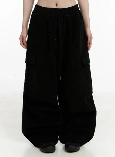 corduroy-wide-cargo-pants-ij521 / Black