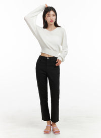 straight-fit-cropped-pants-oa419 / Black