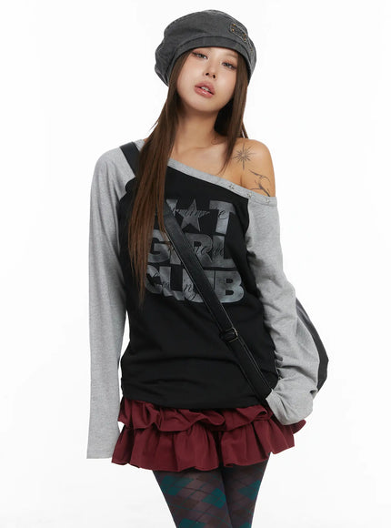 off-shoulder-long-sleeve-top-cj513 / Black