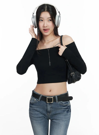 off-shoulder-ribbed-crop-top-im503 / Black