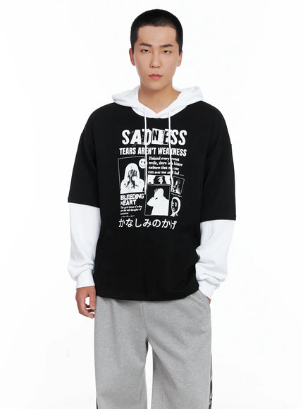 mens-layered-graphic-hoodie-shirt-ig529 / Black