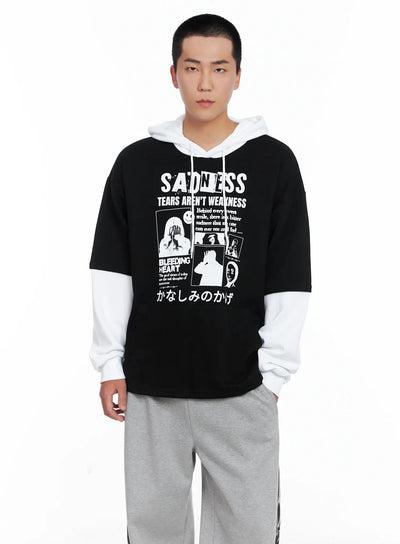mens-layered-graphic-hoodie-shirt-ig529 / Black