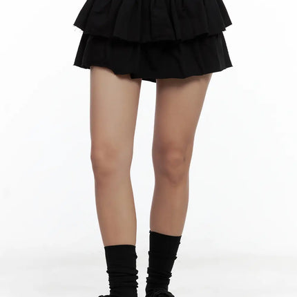 tiered-ruffle-mini-skirt-cl508 / Black
