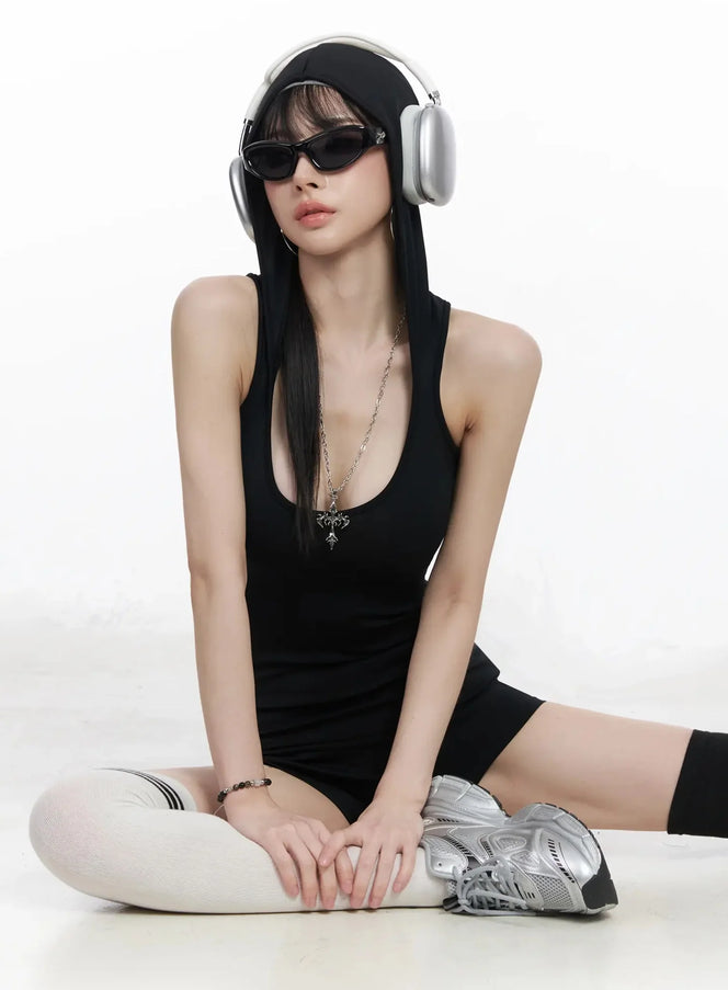 sleek-hooded-jumpsuit-iy511 / Black