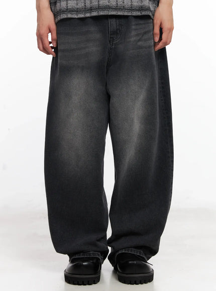 mens-washed-wide-leg-jeans-iu526 / Black