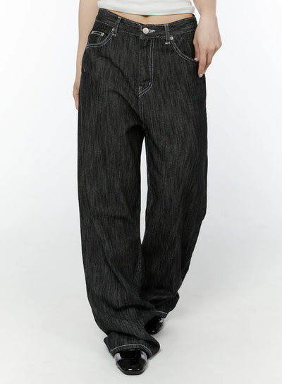 sloane-high-rise-stitched-baggy-jeans-iy507 / Black
