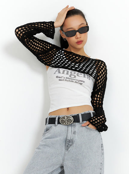 crochet-knit-bolero-sweater-ia417 / Black