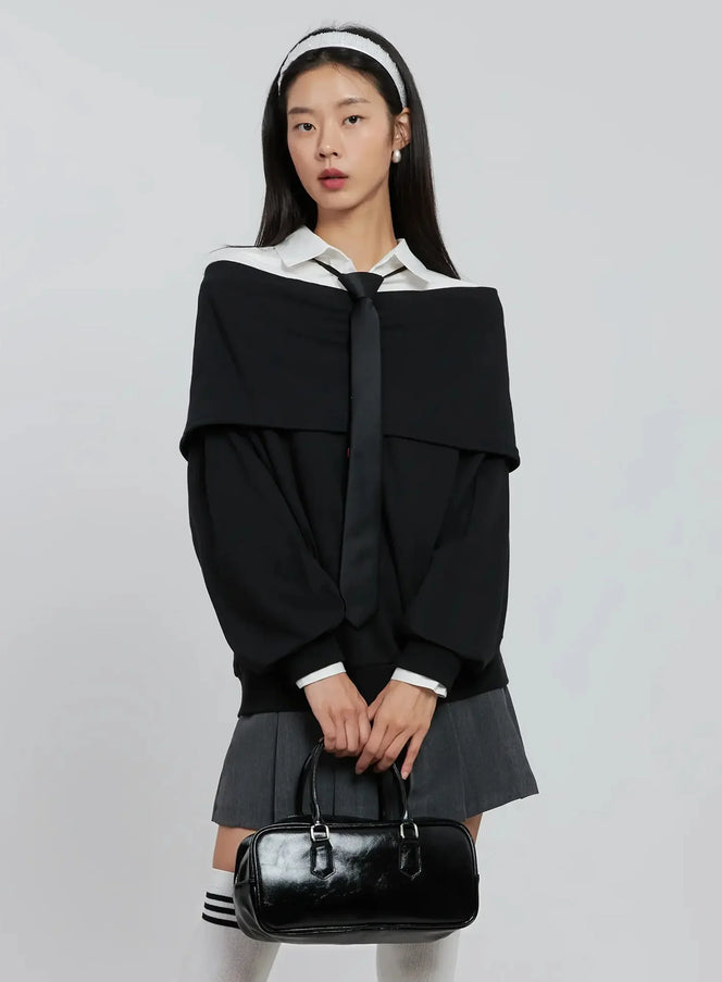 oversized-off-shoulder-sweater-in507 / Black