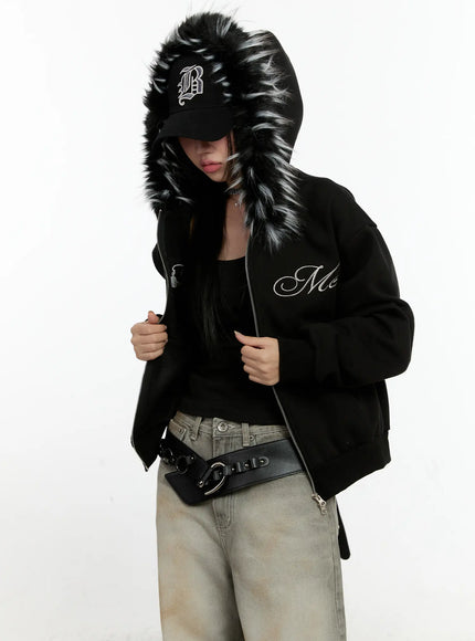 faux-fur-zip-up-hoodie-cn506 / Black