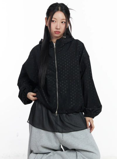 oversized-polka-dot-windbreaker-jacket-cj530 / Black