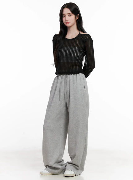 sheer-linen-long-sleeve-top-cl515 / Black