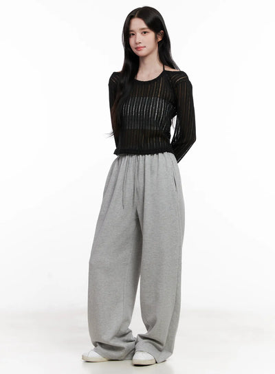 sheer-linen-long-sleeve-top-cl515 / Black