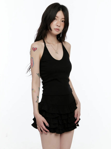basic-u-neck-halter-tank-top-cn517 / Black