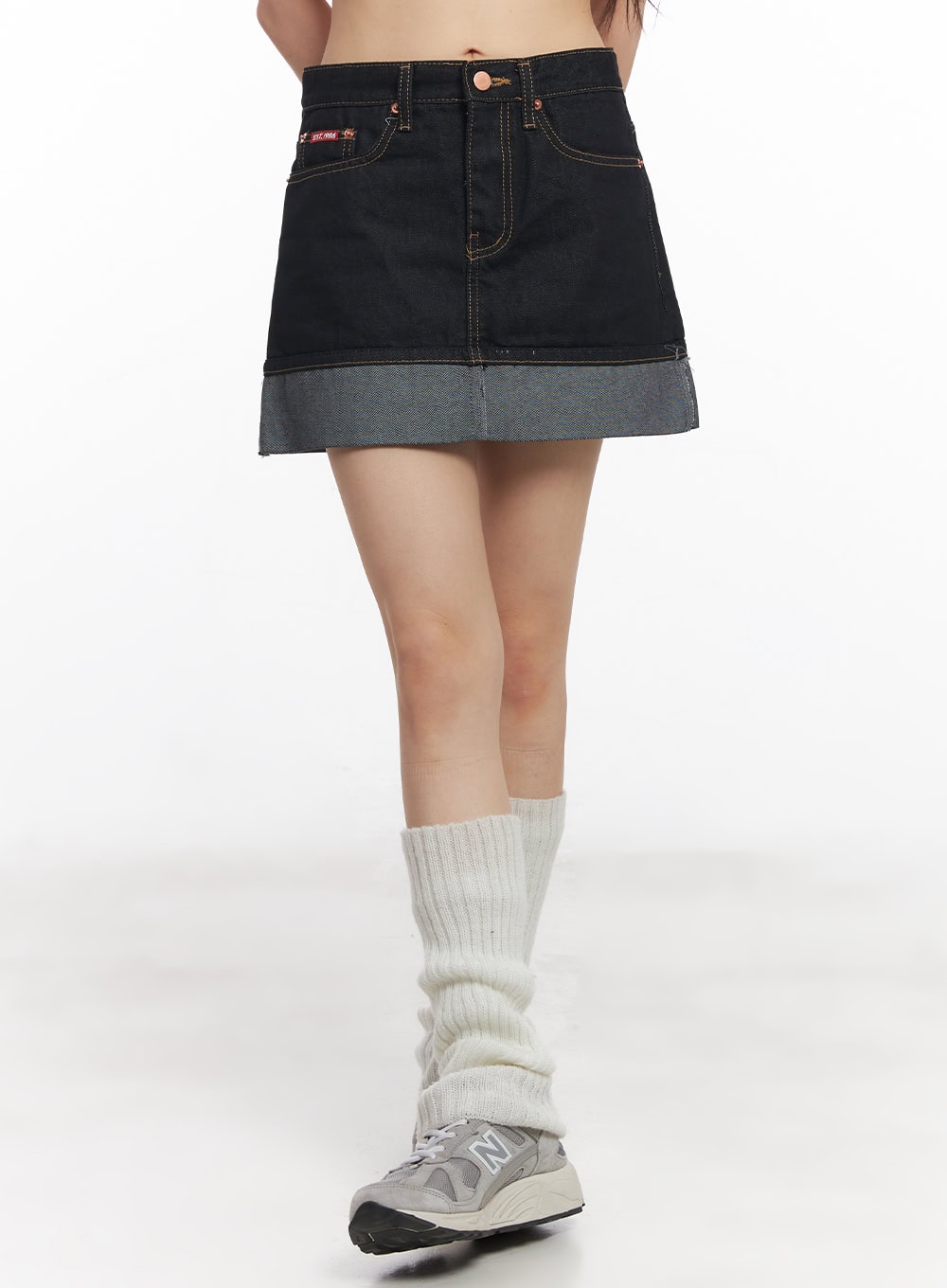 denim-roll-up-mini-skirt-cy514 / Black