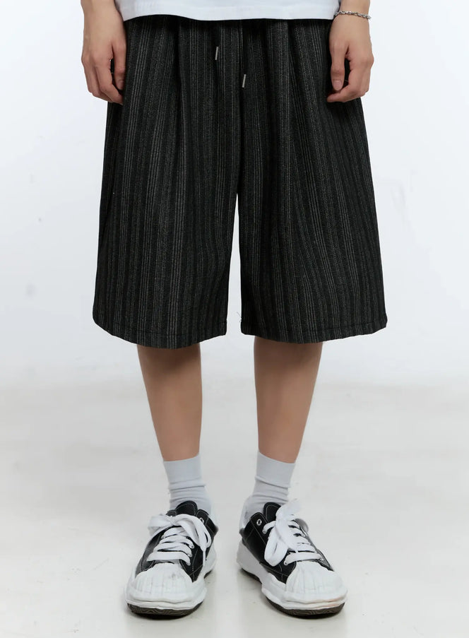 mens-striped-pintuck-shorts-il529 / Black