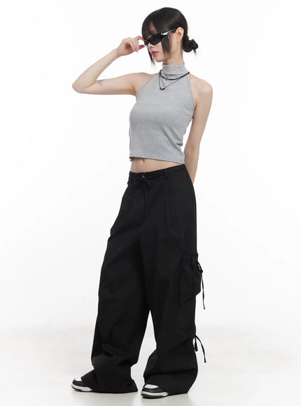 strap-cargo-wide-leg-pants-cu518 / Black