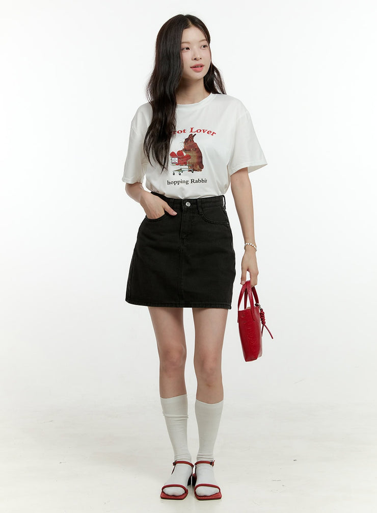 solid-cotton-mini-skirt-ol422 / Black