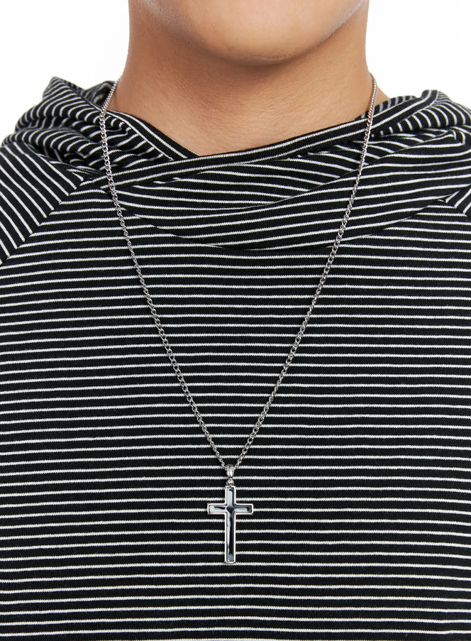 mens-cross-pendant-necklace-is502 / Black