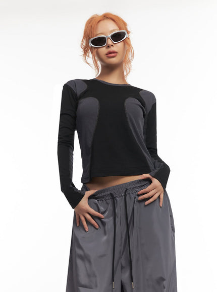 urban-stitch-long-sleeve-top-ia517 / Black