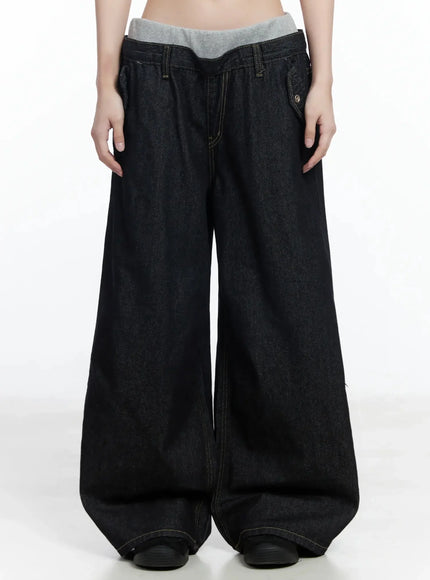 galen-layered-wide-leg-jeans-im506 / Black