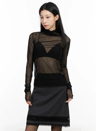 sheer-turtleneck-long-sleeve-top-cg525 / Black