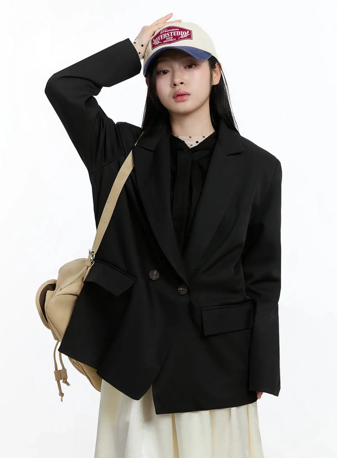 oversized-double-button-blazer-im519 / Black
