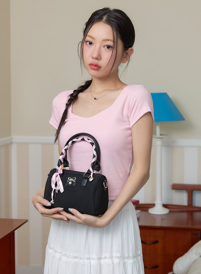 pearl-ribbon-boston-mini-bag-oy427 / Black