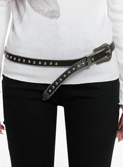 vintage-studded-skinny-belt-in514 / Black