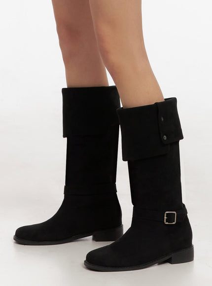 Buckle-Strap Faux Leather Long Boots ID431