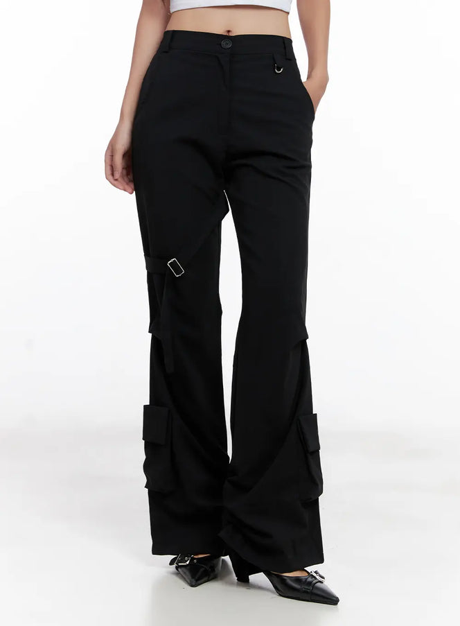 utility-buckle-flare-pants-cl518 / Black