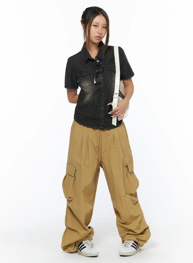 vintage-washed-denim-shirt-ca517 / Black