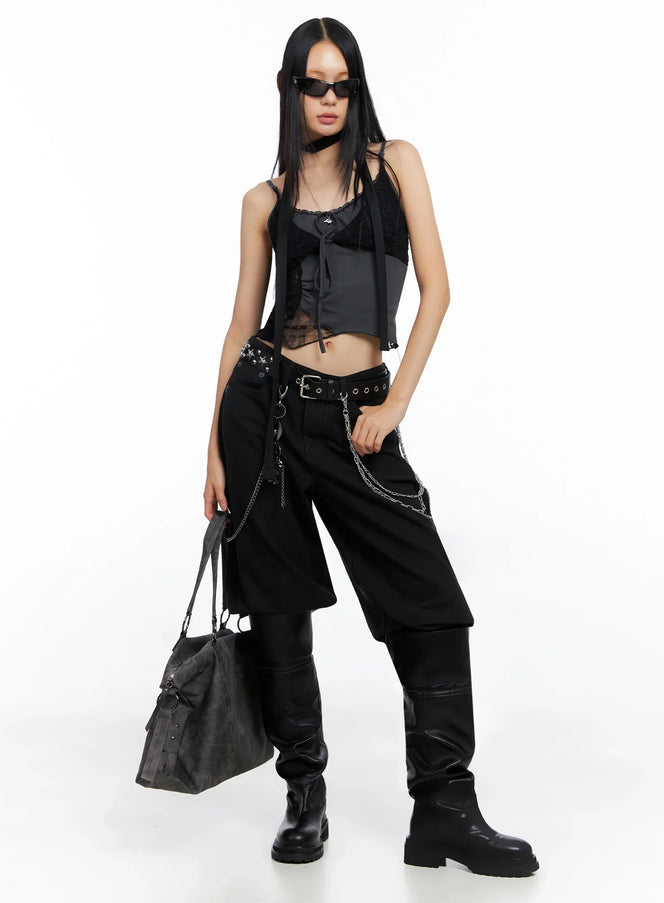 two-tone-lace-tank-top-co516 / Black