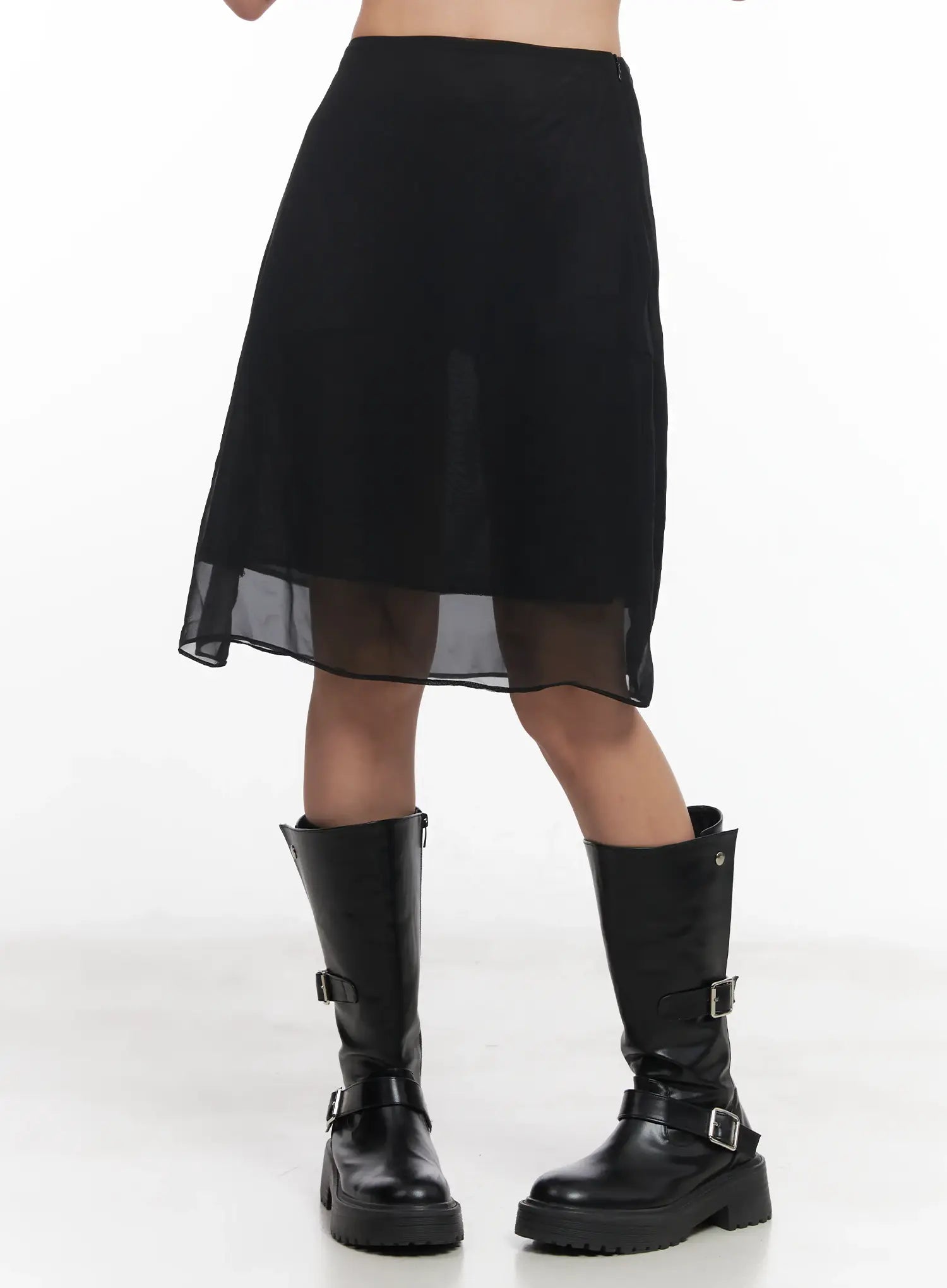 sheer-chiffon-midi-skirt-iu509 / Black