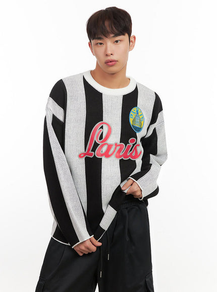 Men's Striped Oversized Graphic Sweater IF521