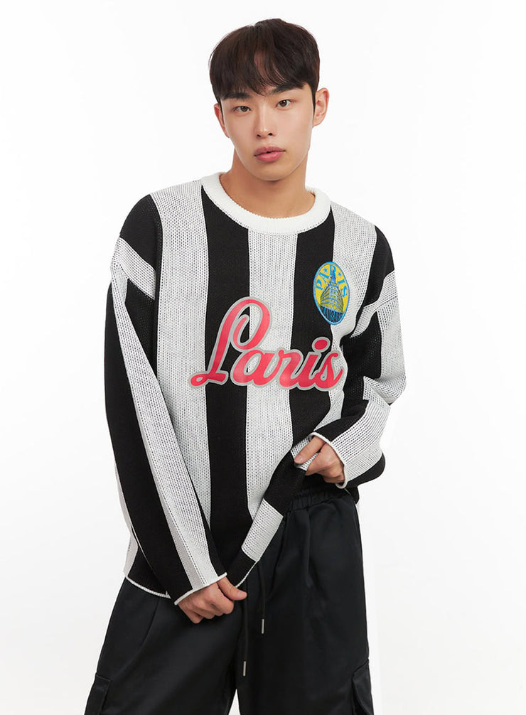 Men's Striped Oversized Graphic Sweater IF521