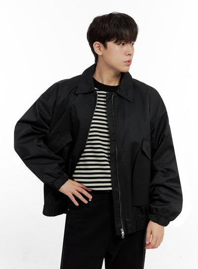 mens-oversize-zip-up-polyester-jacket-in422 / Black