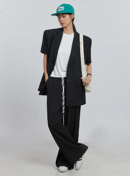 basic-short-sleeve-blazer-black-iu512 / Black