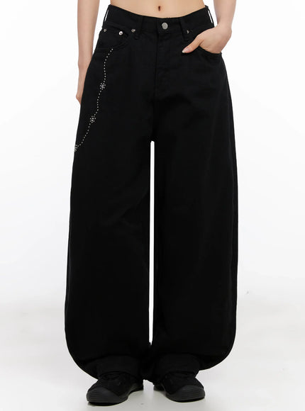 floral-embellished-wide-leg-pants-ig508 / Black