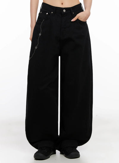 floral-embellished-wide-leg-pants-ig508 / Black