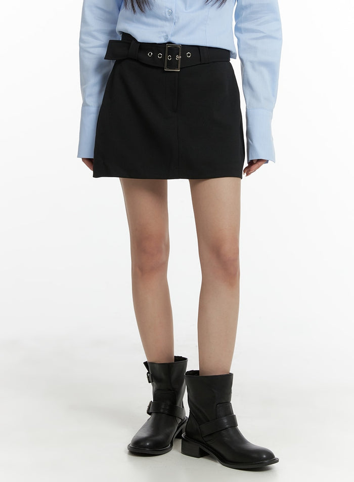 buckle-chic-cotton-mini-skirt-cm427 / Black