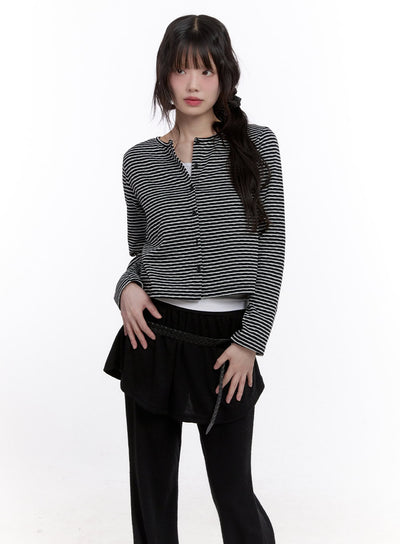 buttoned-stripe-polka-dot-cardigan-cf512 / Black