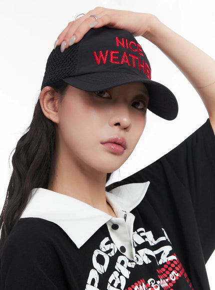 embroidered-mesh-baseball-cap-ic503 / Black