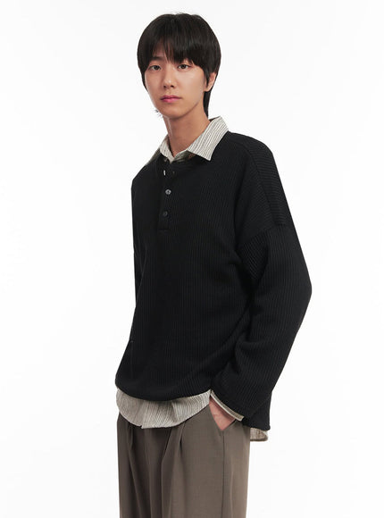 Men's Ribbed Buttoned Long-Sleeve Shirt IA510