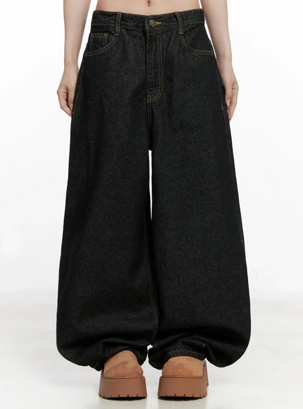 halo-wide-leg-stitch-detail-jeans-in514 / Black