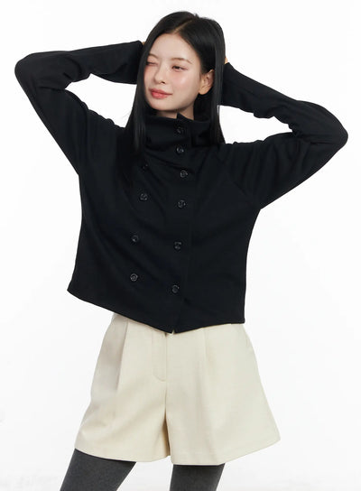 double-breasted-high-neck-cardigan-cj519 / Black