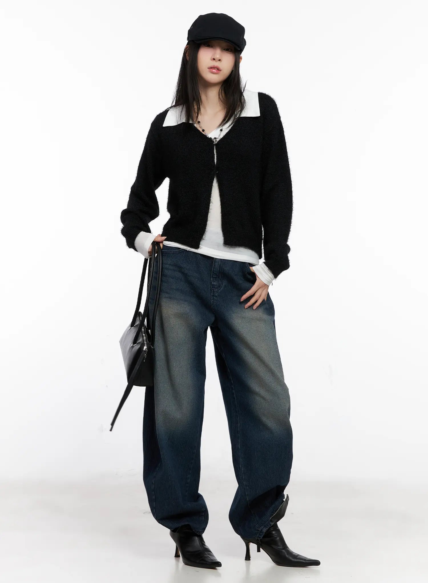 cozy-open-front-knit-cardigan-cg526 / Black