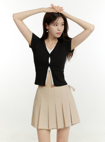 slit-layered-short-sleeve-top-ou428 / Black